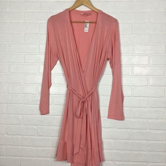 La vie en rose pink kimono cozy jersey wrap robe sleepwear loungewear NWT Large - Picture 12 of 12